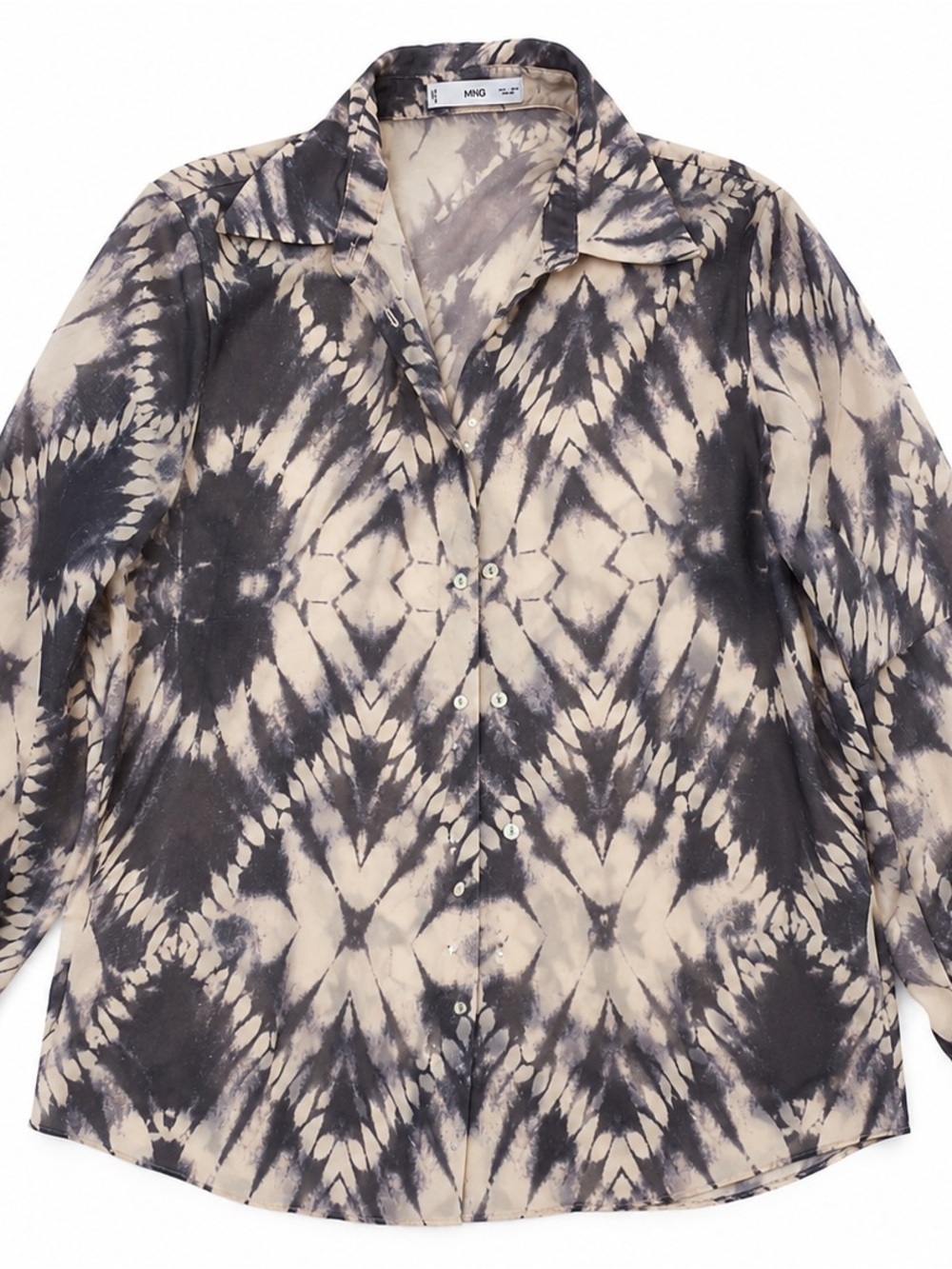 MNG Mango Tie-Dye Print Button Front Blouse | Sheer Long Sleeve | Size M
